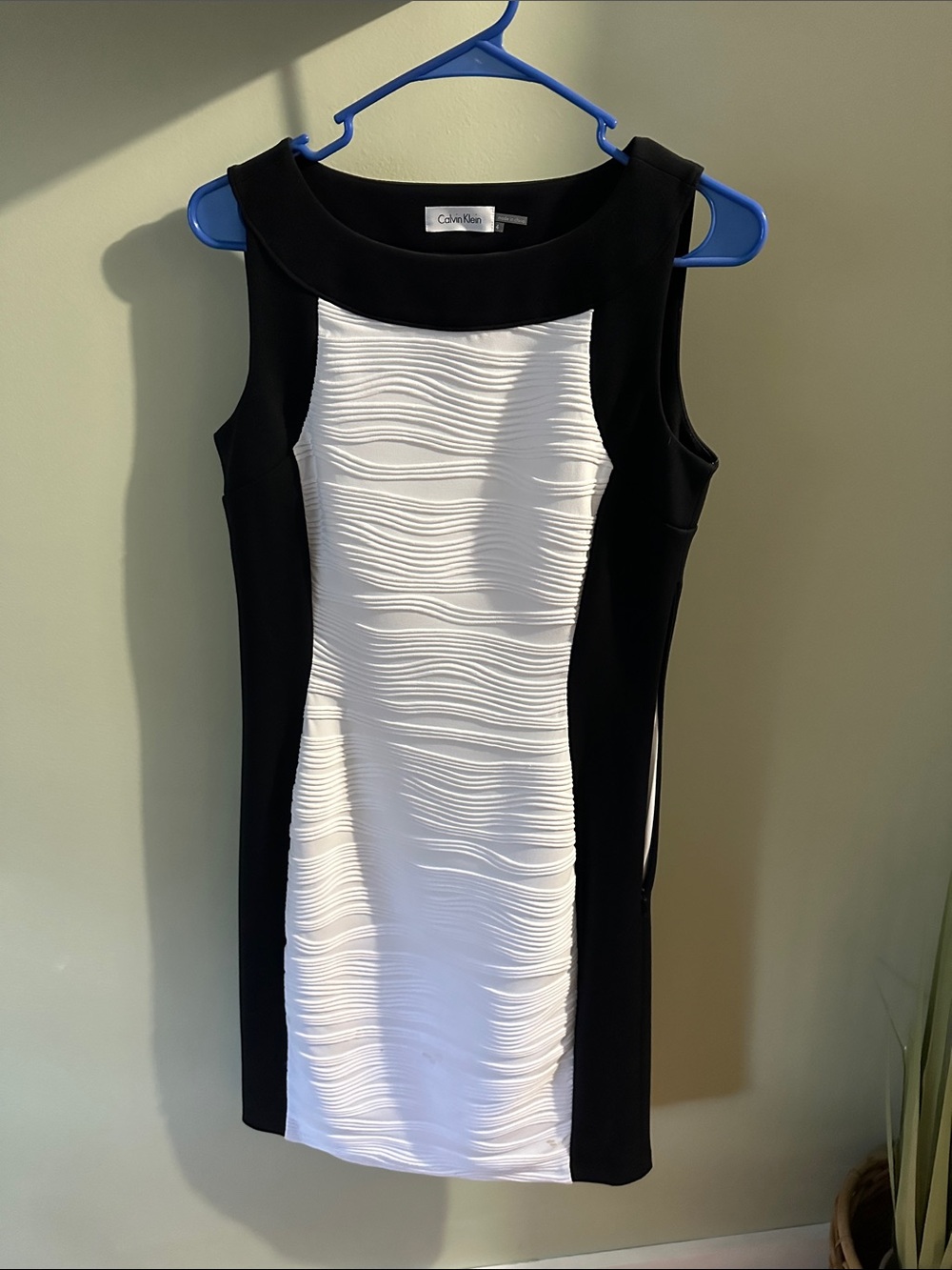 Calvin Klein Black & White Textured Panel Midi Dress